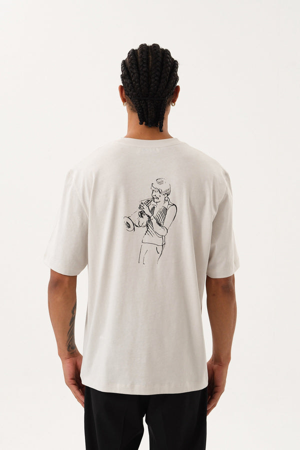 Grafik Baskılı Erkek Oversize Bisiklet Yaka T-shirt - Gri