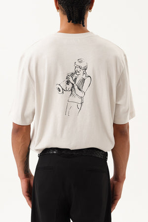 Grafik Baskılı Erkek Oversize Bisiklet Yaka T-shirt - Gri