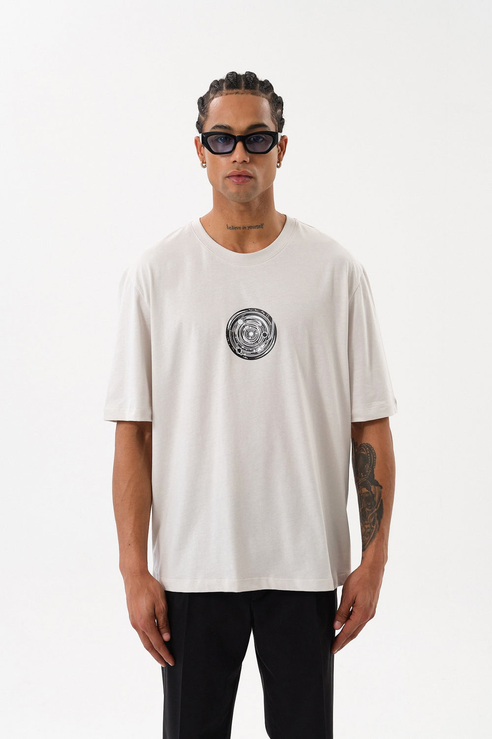 Grafik Baskılı Erkek Oversize T-shirt - Gri