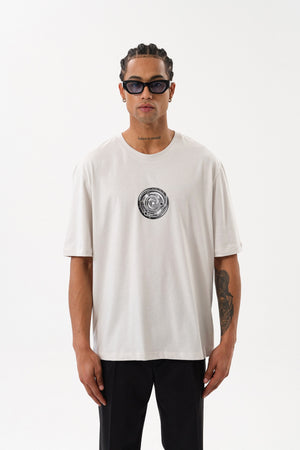 Grafik Baskılı Erkek Oversize T-shirt - Gri