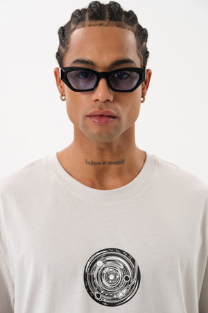 Grafik Baskılı Erkek Oversize T-shirt - Gri