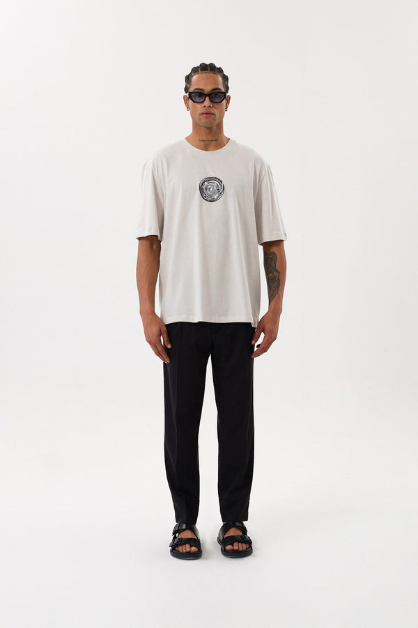 Grafik Baskılı Erkek Oversize T-shirt - Gri