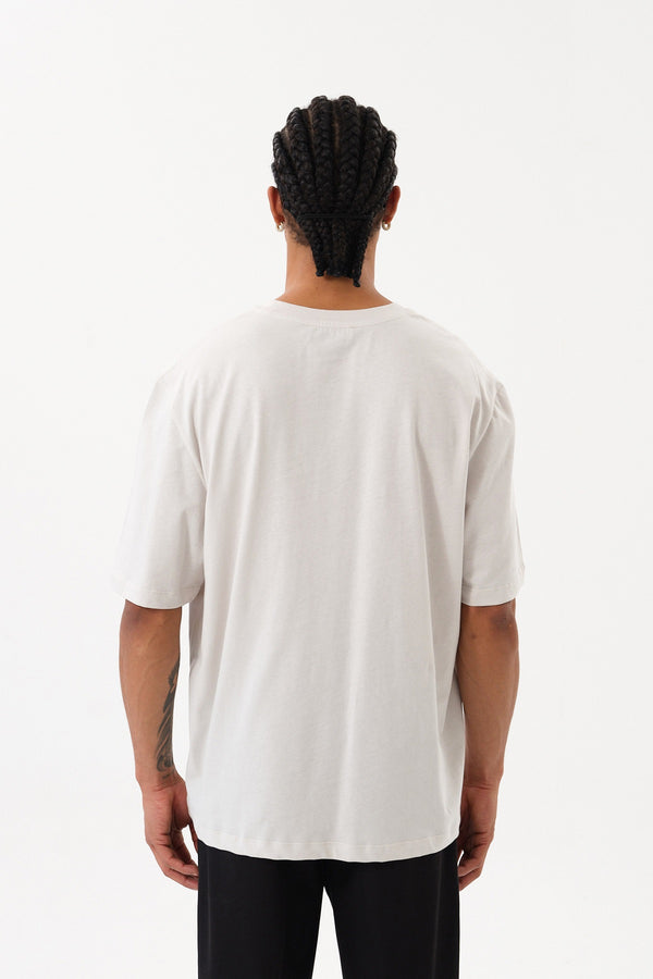 Grafik Baskılı Erkek Oversize T-shirt - Gri