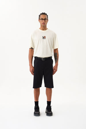HorseLine Grafik Baskılı Erkek Oversize Bisiklet Yaka T-shirt - Ekru