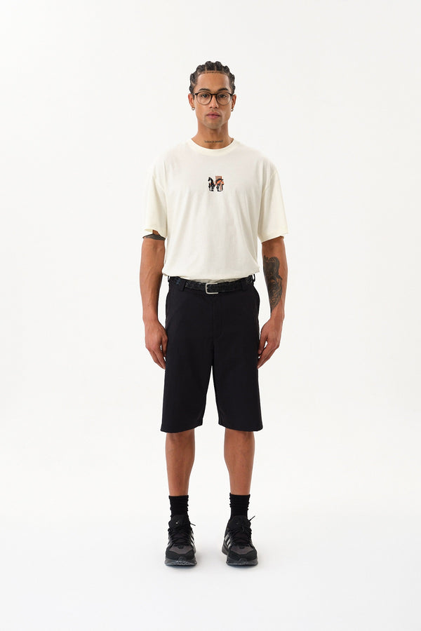 HorseLine Grafik Baskılı Erkek Oversize Bisiklet Yaka T-shirt - Ekru