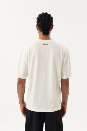 HorseLine Grafik Baskılı Erkek Oversize Bisiklet Yaka T-shirt - Ekru