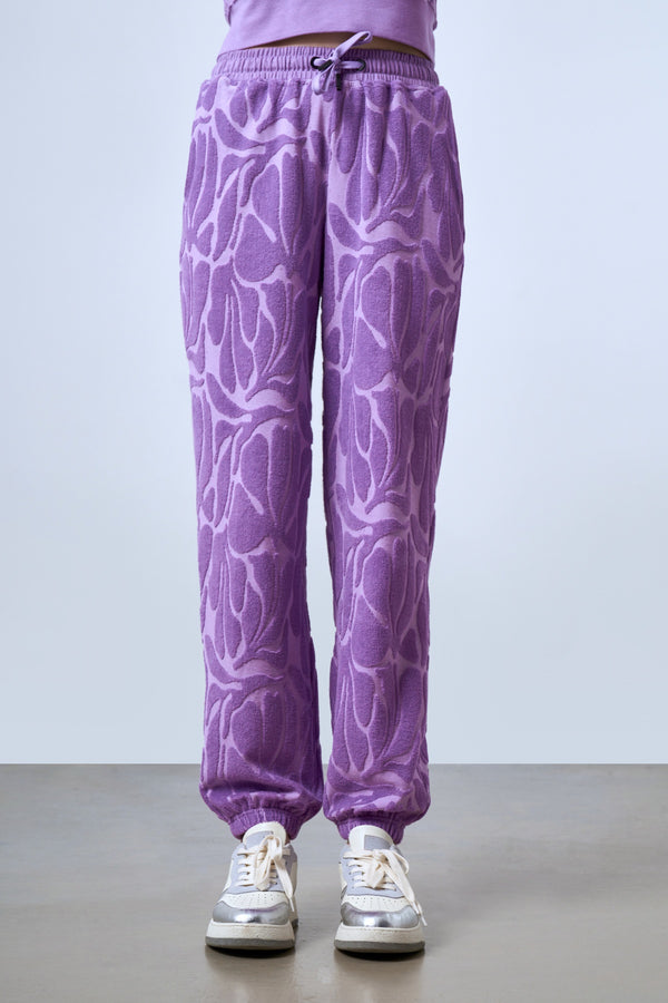 Jakarlı Havlu Jogger Pantolon - Lila