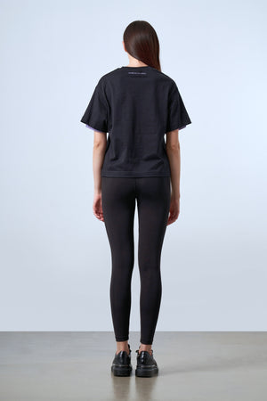 Kol Ucu Dokuma Detaylı Oversize Kadın T-shirt - Siyah