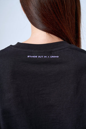 Kol Ucu Dokuma Detaylı Oversize Kadın T-shirt - Siyah