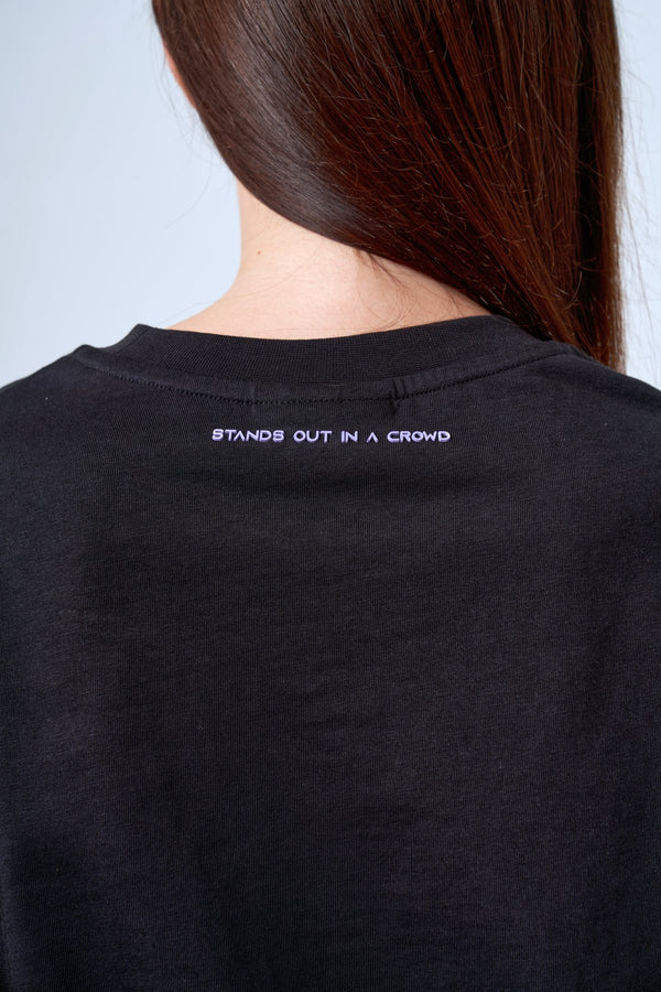 Kol Ucu Dokuma Detaylı Oversize Kadın T-shirt - Siyah