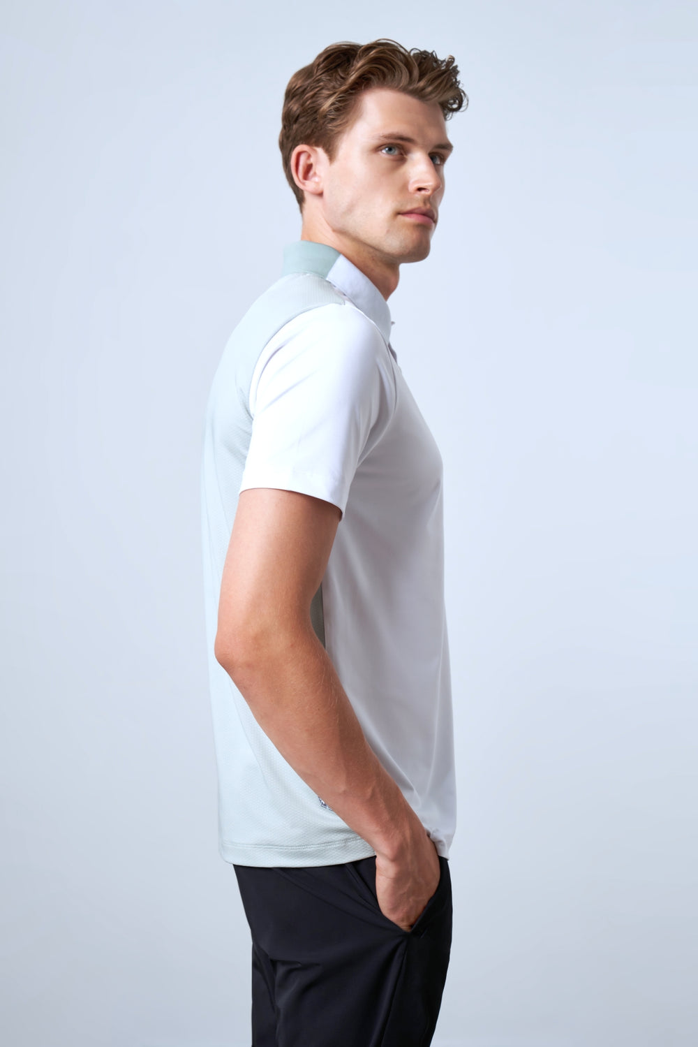 Kontrast Renk Panelli Erkek Golf Polo - Beyaz