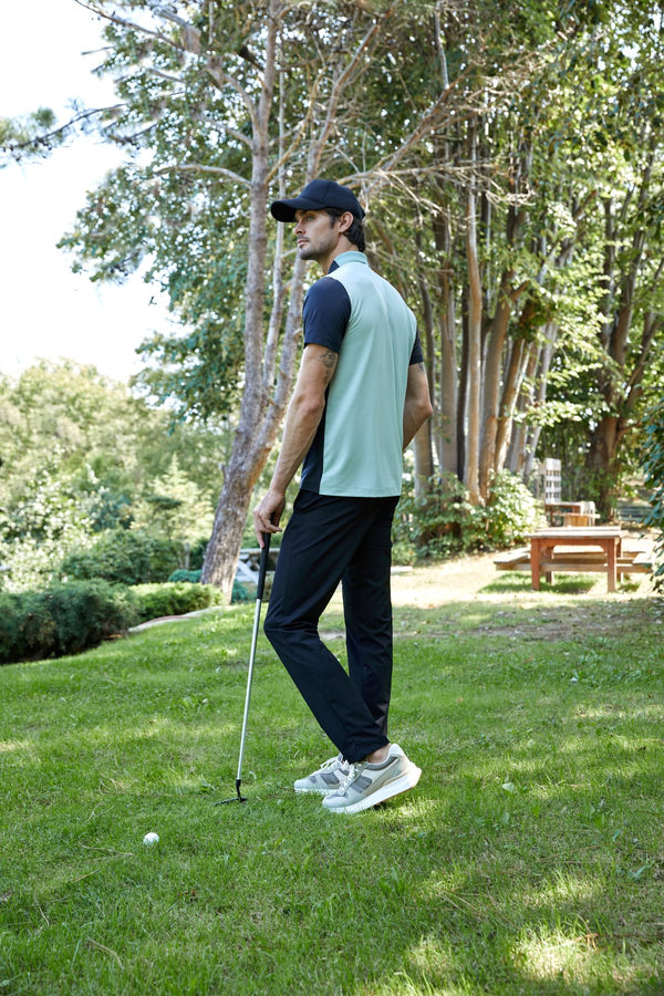 Kontrast Renk Panelli Erkek Golf Polo - Siyah