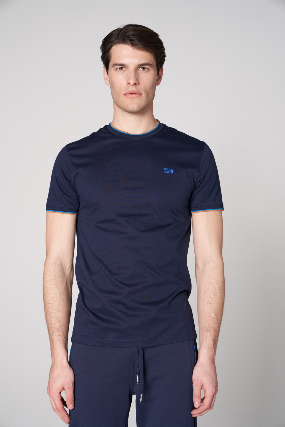 Merserize Pamuklu Erkek Bisiklet Yaka T-shirt - Lacivert