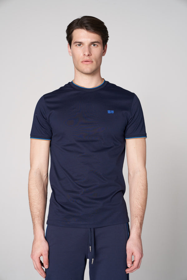 Merserize Pamuklu Erkek Bisiklet Yaka T-shirt - Lacivert