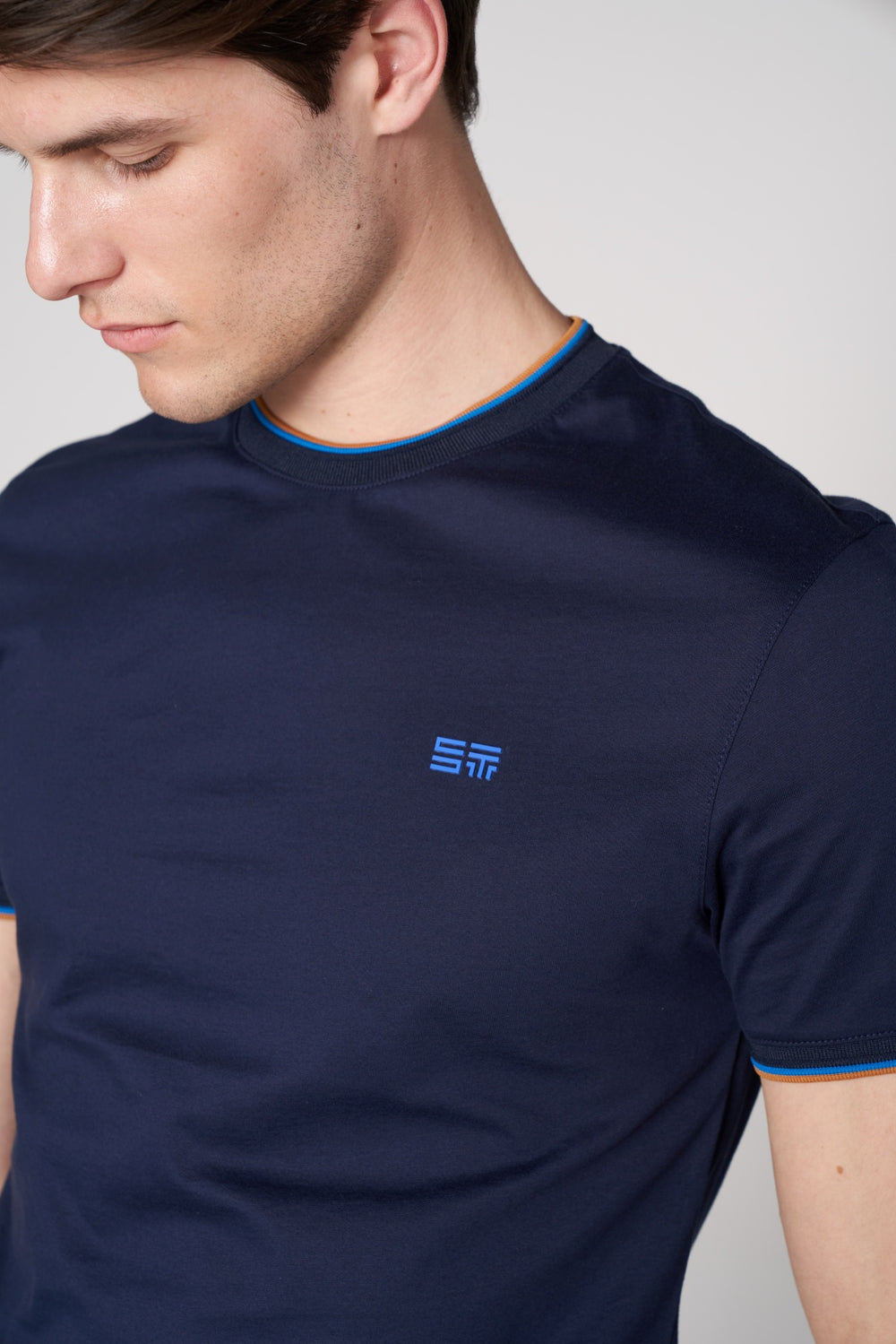 Merserize Pamuklu Erkek Bisiklet Yaka T-shirt - Lacivert