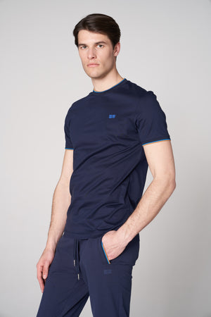 Merserize Pamuklu Erkek Bisiklet Yaka T-shirt - Lacivert