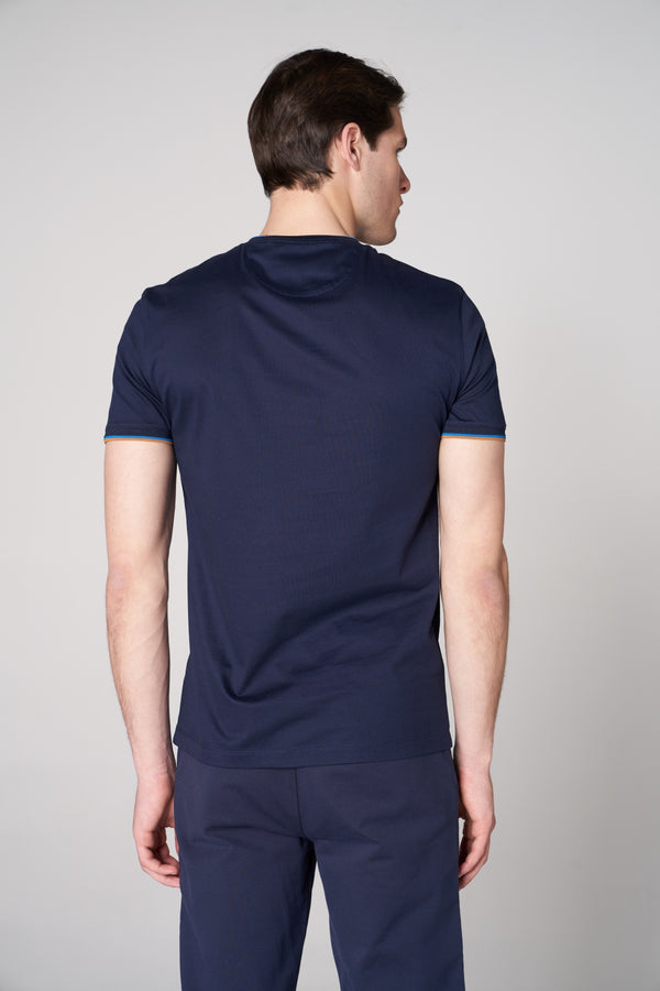 Merserize Pamuklu Erkek Bisiklet Yaka T-shirt - Lacivert