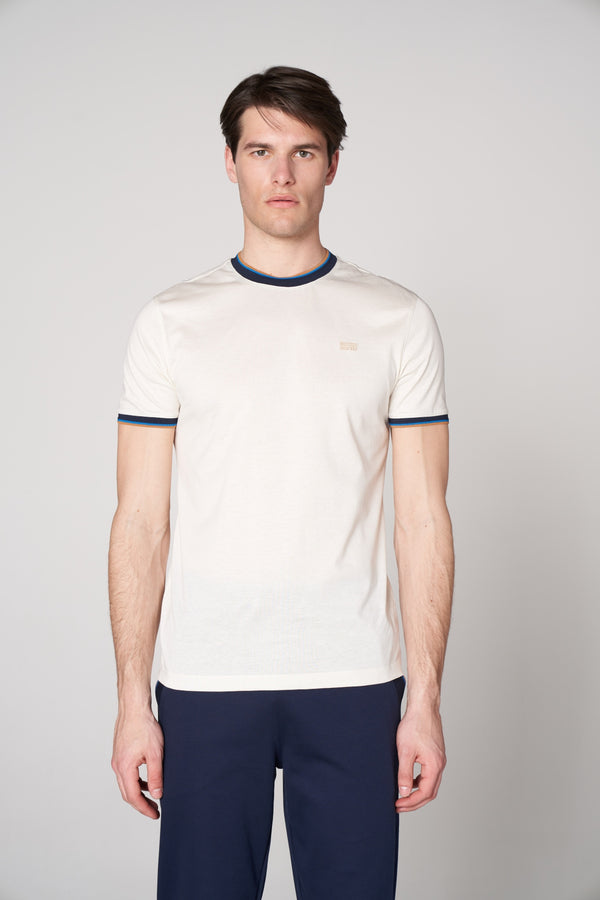 Merserize Pamuklu Erkek Bisiklet Yaka T-shirt - Vizon