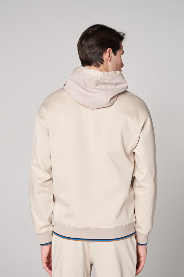 Merserize Pamuklu Erkek Fermuarlı Hoodie - Bej