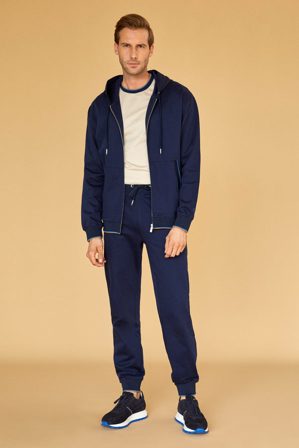 Merserize Pamuklu Erkek Fermuarlı Hoodie - Lacivert