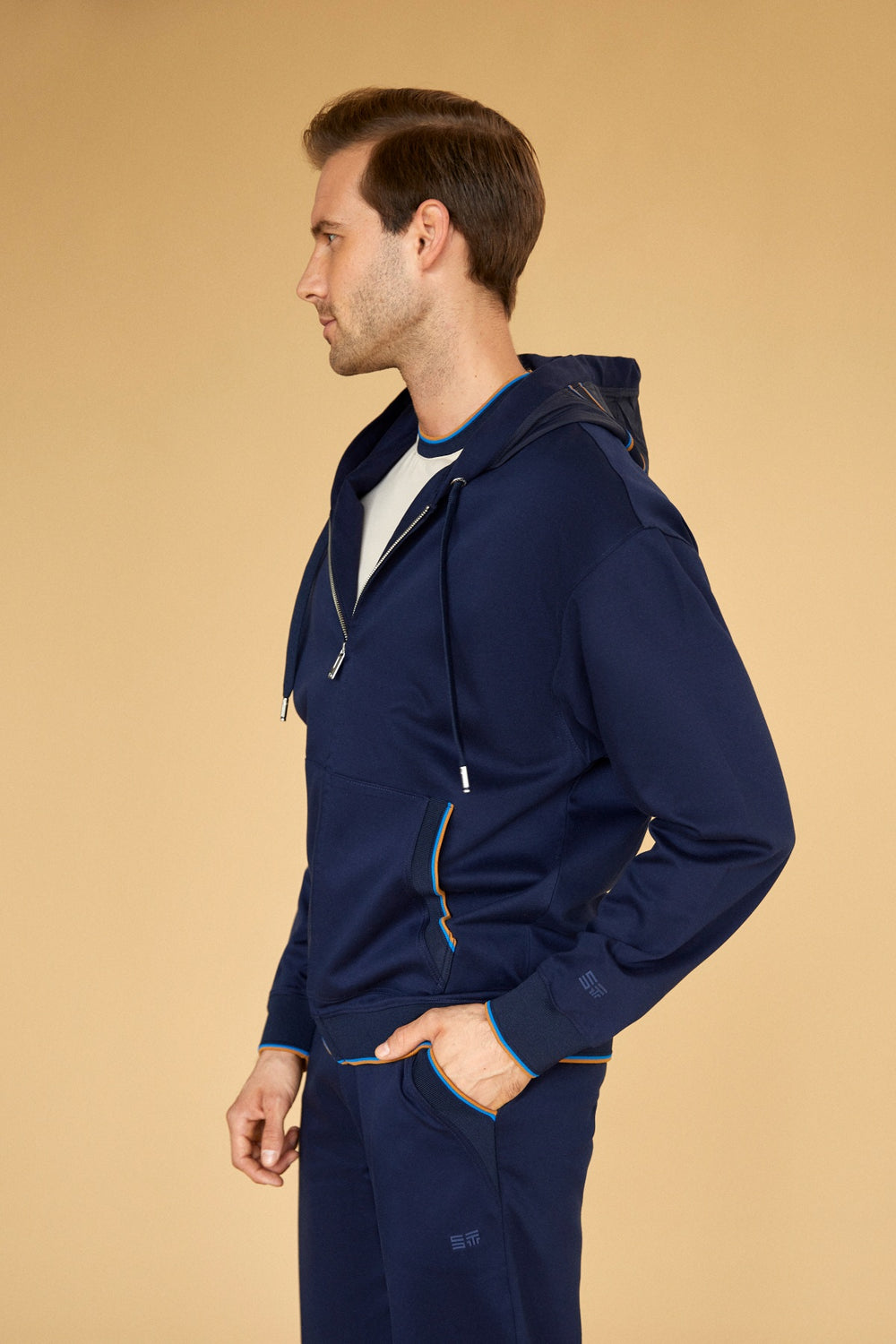 Merserize Pamuklu Erkek Fermuarlı Hoodie - Lacivert