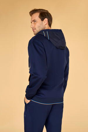 Merserize Pamuklu Erkek Fermuarlı Hoodie - Lacivert