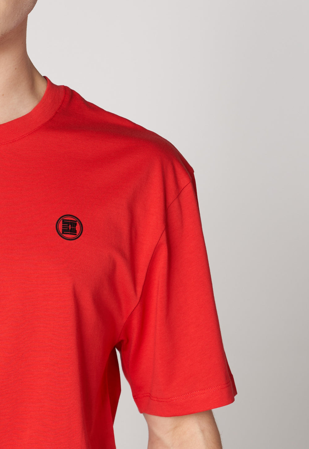 Metalik ST Logo İmzalı Erkek Oversize Bisiklet Yaka T-shirt - Kırmızı