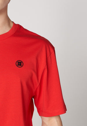 Metalik ST Logo İmzalı Erkek Oversize Bisiklet Yaka T-shirt - Kırmızı