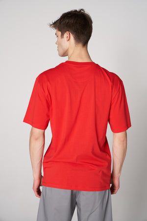 Metalik ST Logo İmzalı Erkek Oversize Bisiklet Yaka T-shirt - Kırmızı