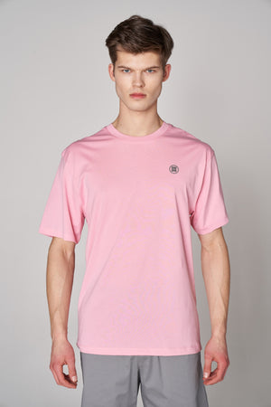 Metalik ST Logo İmzalı Erkek Oversize Bisiklet Yaka T-shirt - Pembe