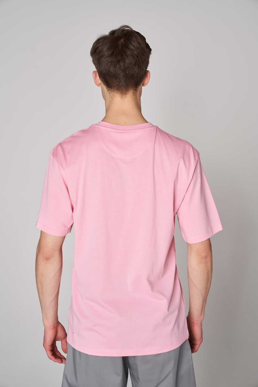 Metalik ST Logo İmzalı Erkek Oversize Bisiklet Yaka T-shirt - Pembe