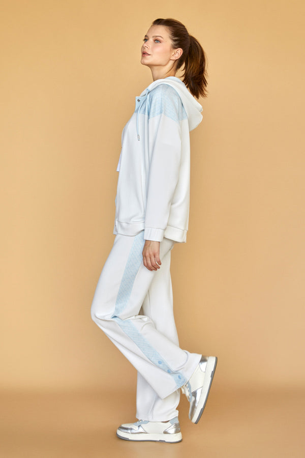 Modal Karışımlı Kontrast Detaylı Kadın Fermuarlı Kapüşonlu Hoodie - Beyaz