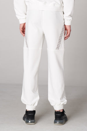 Monogram Şerit Detaylı Erkek Jogger Eşofman Altı - Beyaz