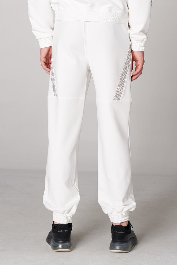 Monogram Şerit Detaylı Erkek Jogger Eşofman Altı - Beyaz