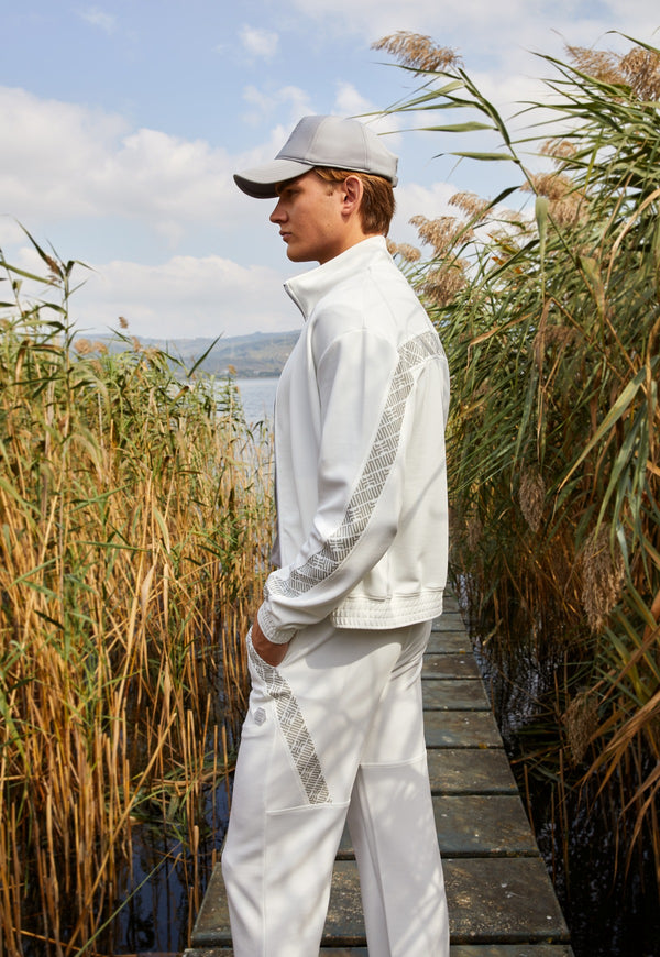 Monogram Şerit Detaylı Erkek Jogger Eşofman Altı - Beyaz