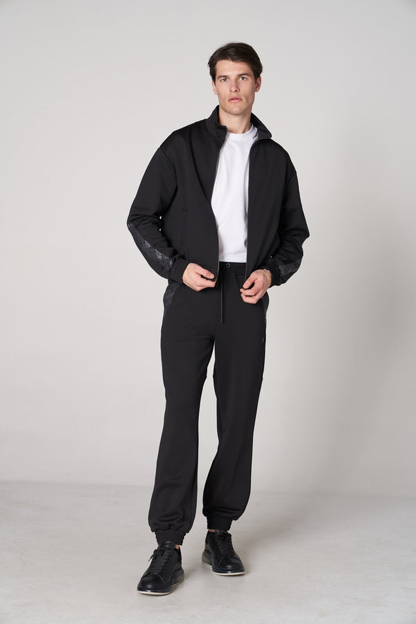 Monogram Şerit Detaylı Erkek Jogger Eşofman Altı - Siyah