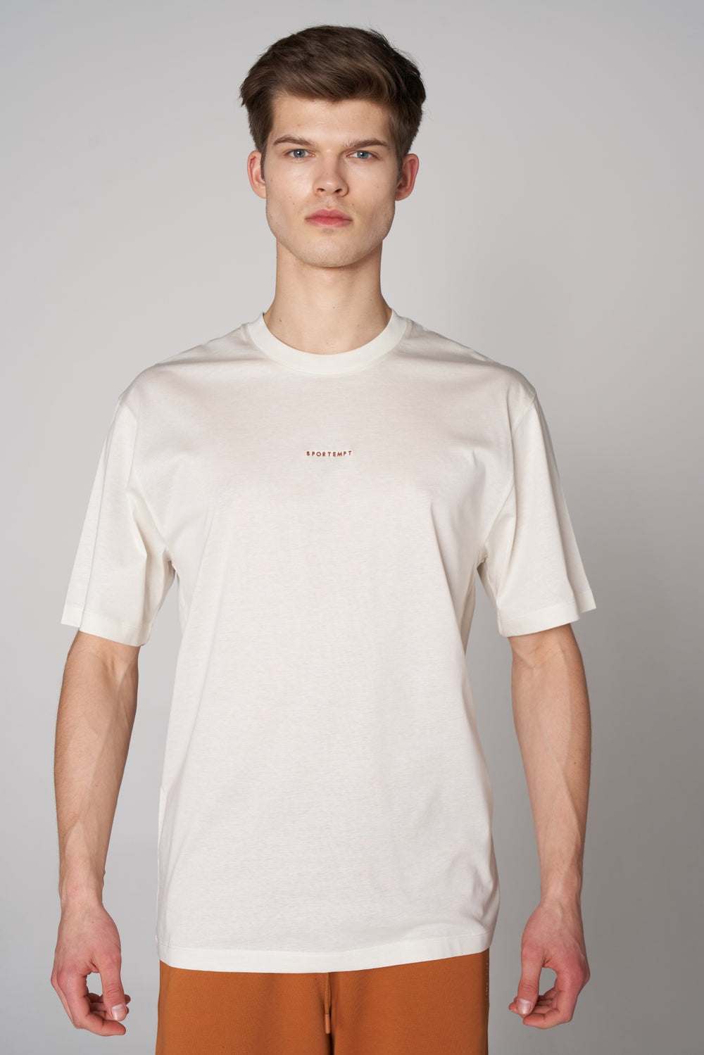 Organik Pamuklu Erkek Bisiklet Yaka Oversize T-shirt - Ekru