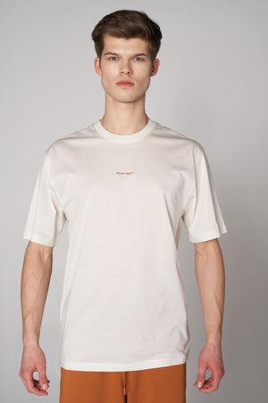 Organik Pamuklu Erkek Bisiklet Yaka Oversize T-shirt - Ekru