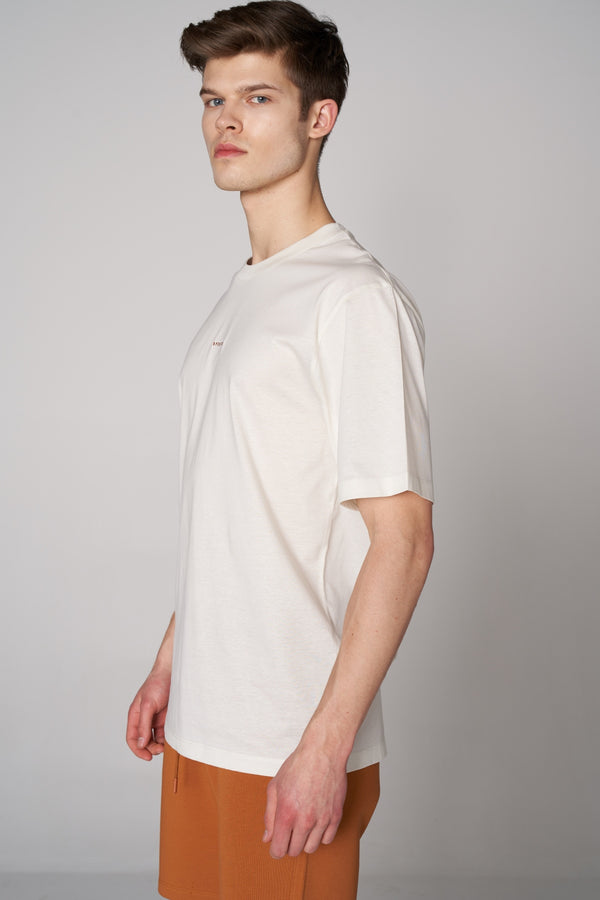 Organik Pamuklu Erkek Bisiklet Yaka Oversize T-shirt - Ekru