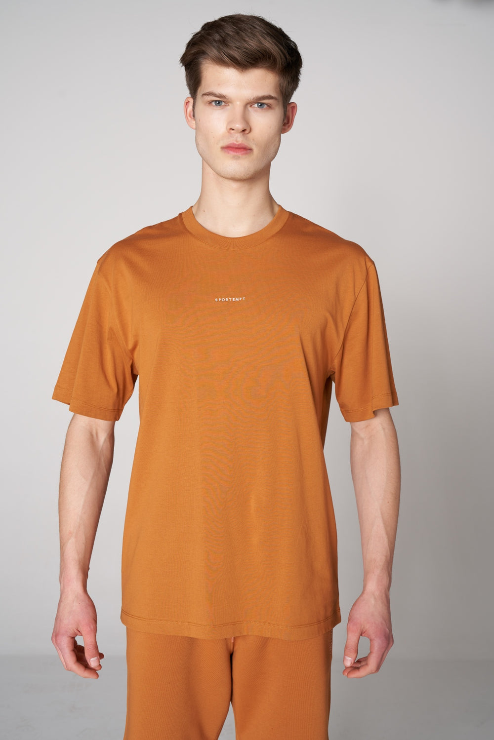 Organik Pamuklu Erkek Bisiklet Yaka Oversize T-shirt - Hardal