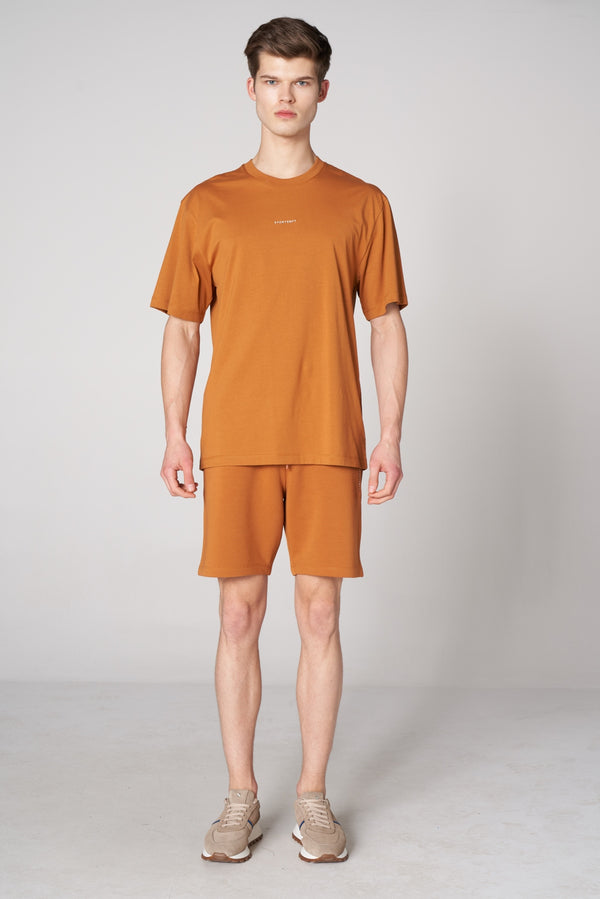 Organik Pamuklu Erkek Bisiklet Yaka Oversize T-shirt - Hardal