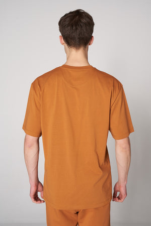 Organik Pamuklu Erkek Bisiklet Yaka Oversize T-shirt - Hardal