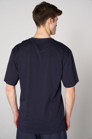 Organik Pamuklu Erkek Bisiklet Yaka Oversize T-shirt - Lacivert