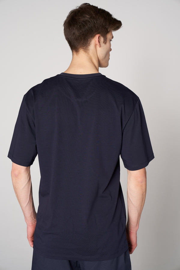 Organik Pamuklu Erkek Bisiklet Yaka Oversize T-shirt - Lacivert