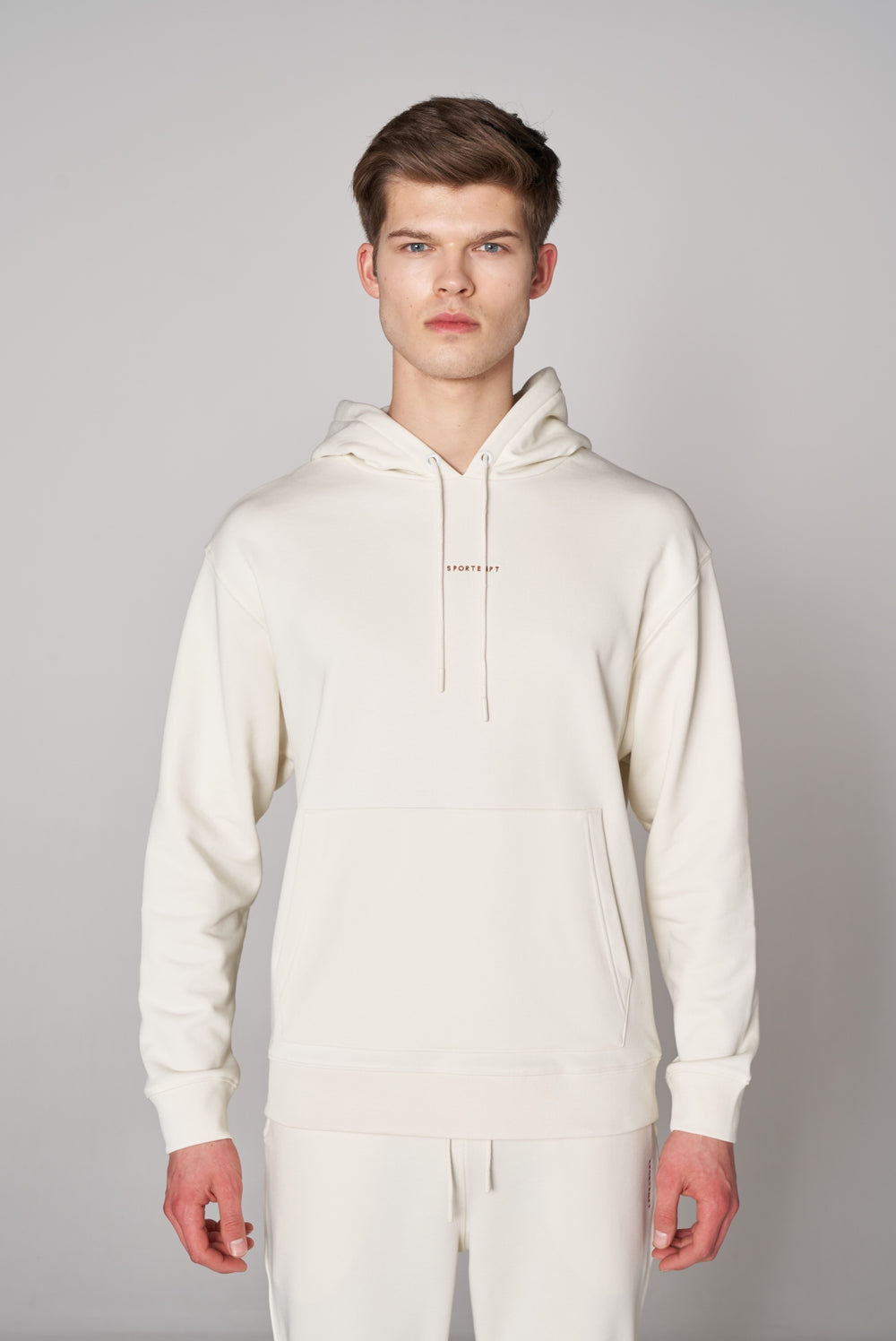 Organik Pamuklu Erkek Oversize Hoodie - Ekru