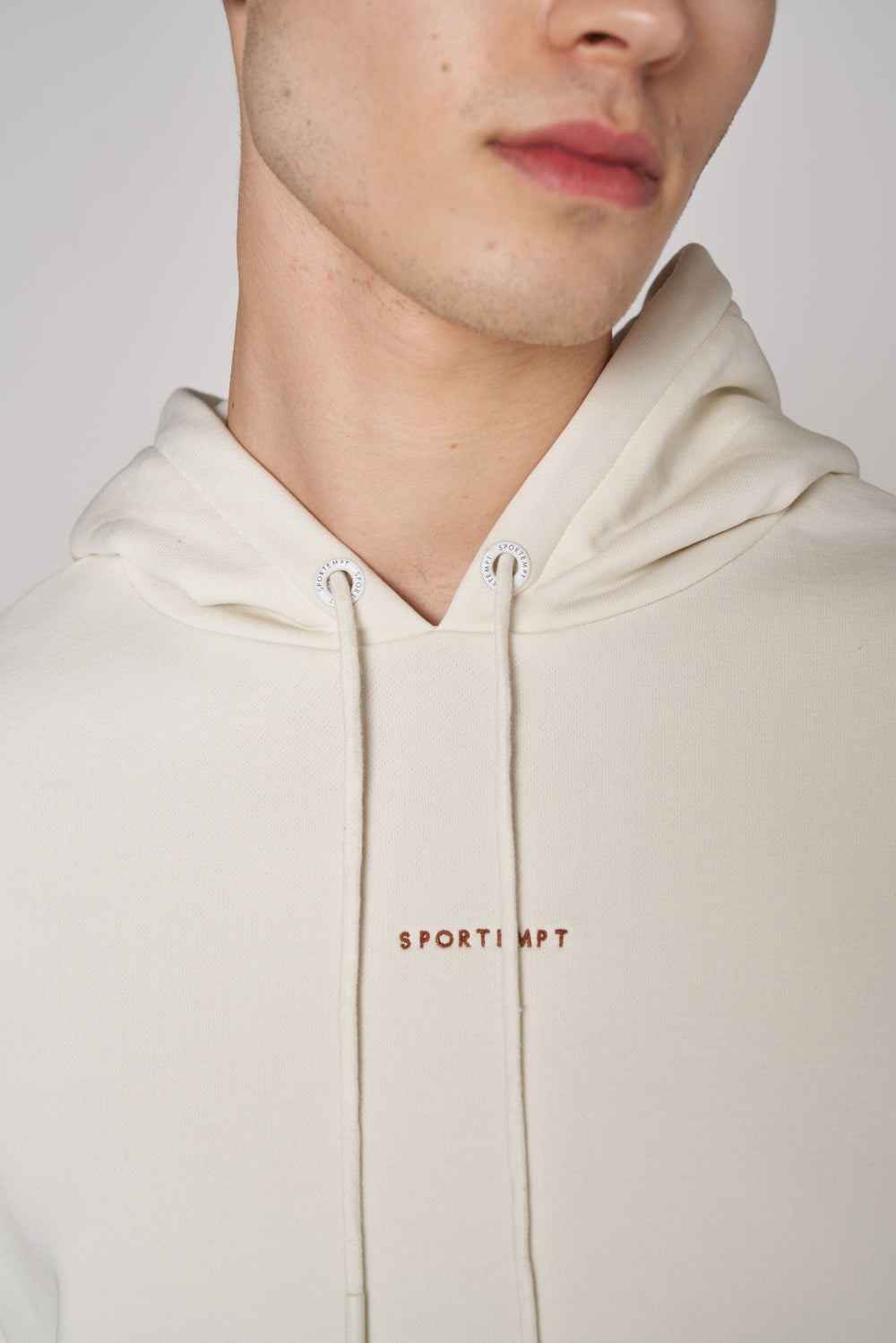 Organik Pamuklu Erkek Oversize Hoodie - Ekru