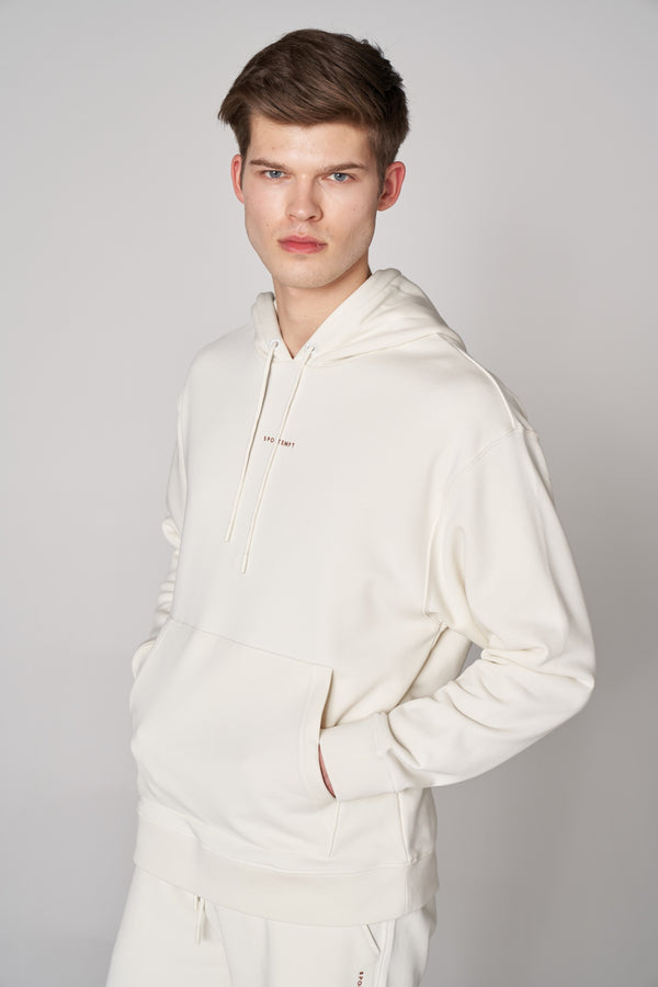 Organik Pamuklu Erkek Oversize Hoodie - Ekru
