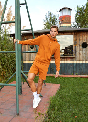 Organik Pamuklu Erkek Oversize Hoodie - Hardal