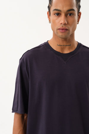 Pis Dikişli Erkek Oversize Bisiklet Yaka T-shirt - Antrasit