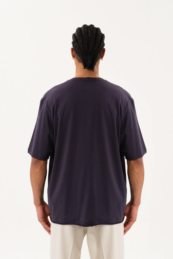 Pis Dikişli Erkek Oversize Bisiklet Yaka T-shirt - Antrasit